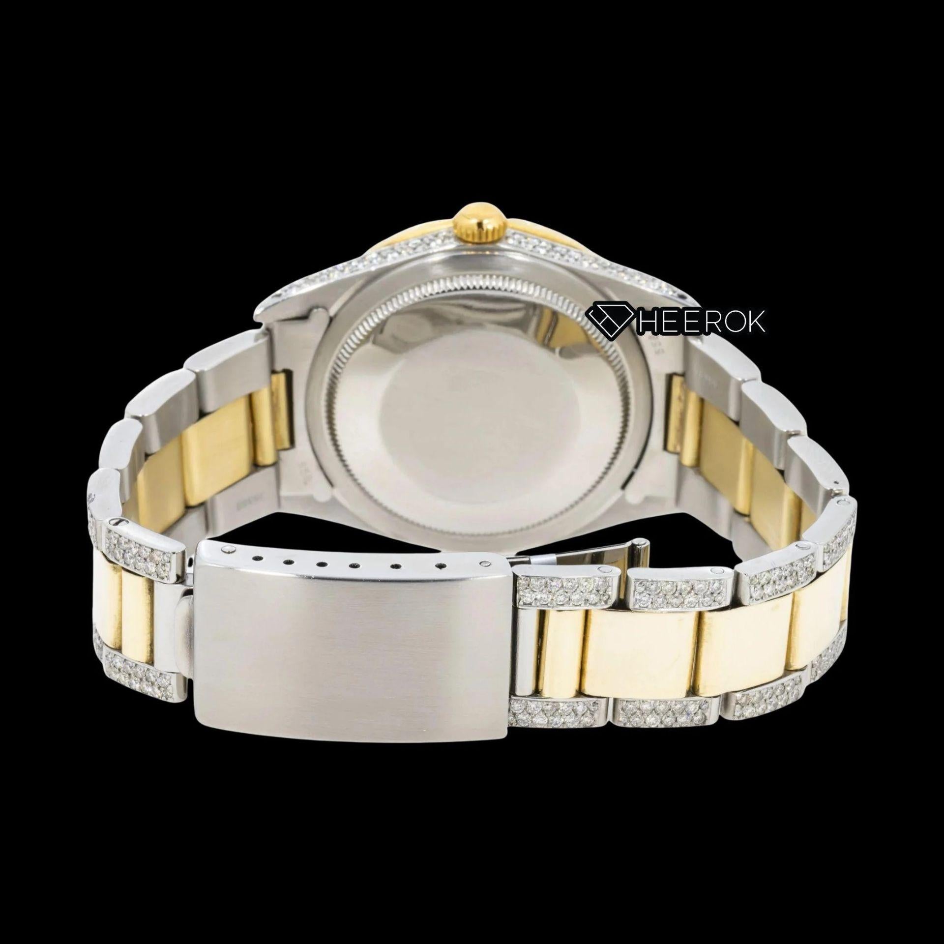 Rolex Datejust Green Dial Roman Diamond Numerals Diamond Bezel Two Tone Yellow Gold Semi Iced Moissanite Diamond Oyster Bracelet For Women