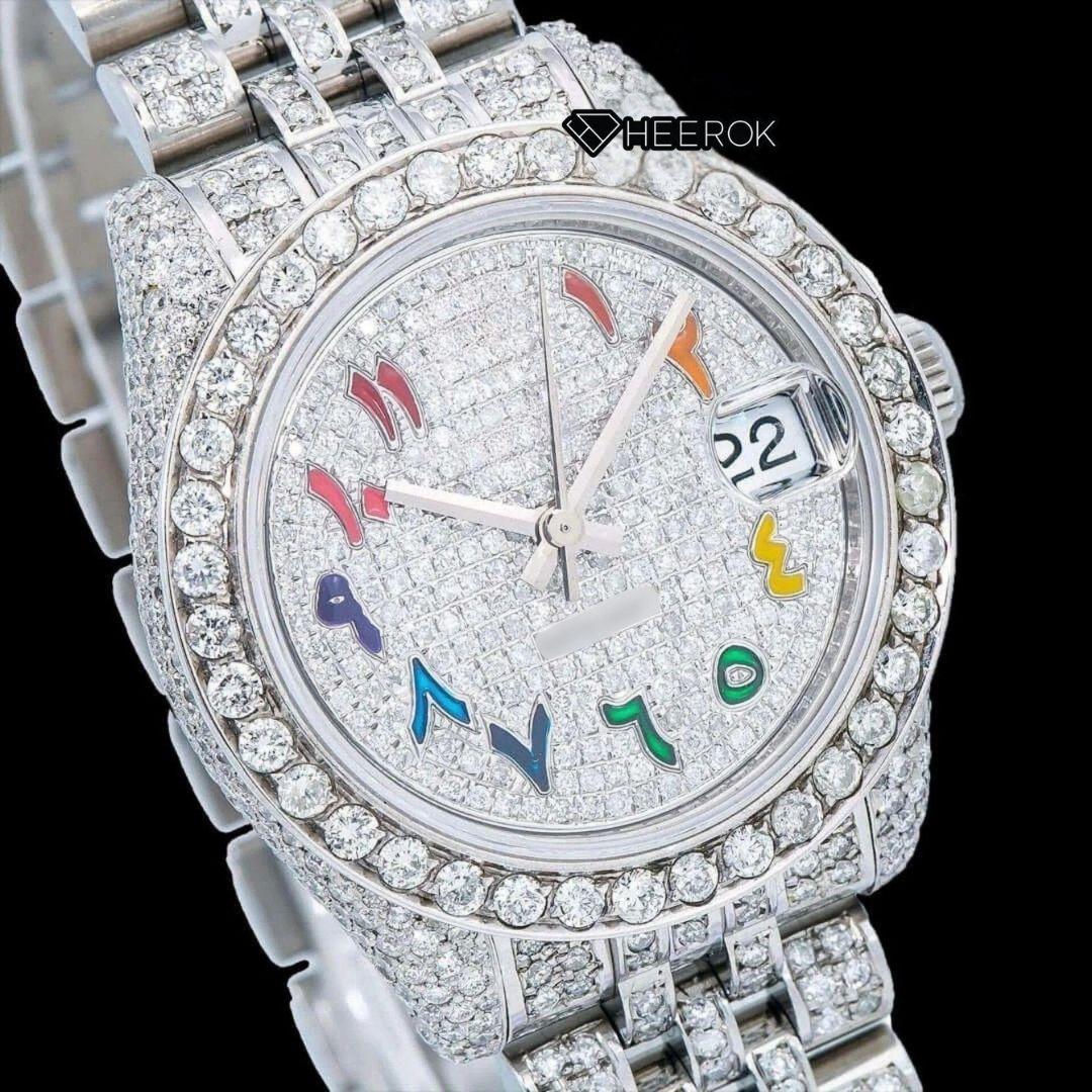 Rolex Datejust Multicolor Arabic Dial Diamond Bezel Fully Iced Moissanite Diamond Jubilee Bracelet For Women