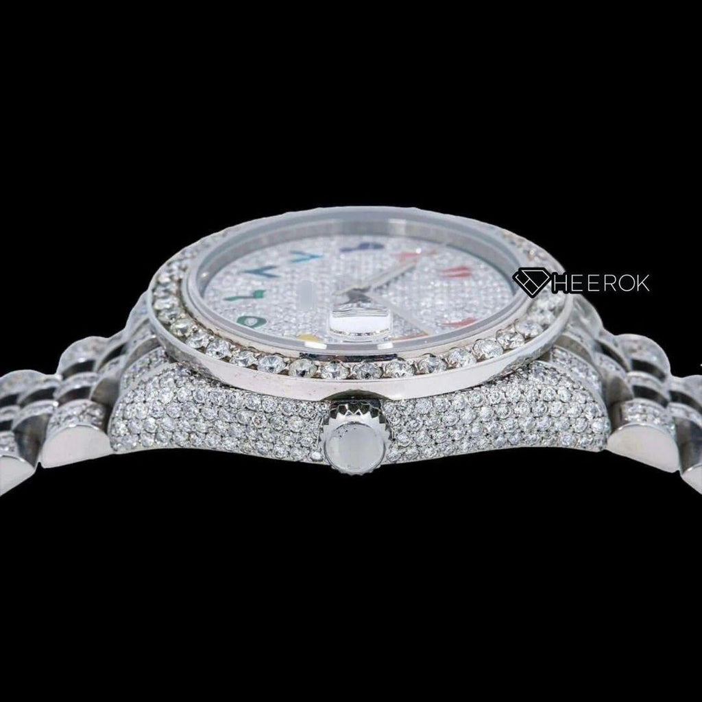 Rolex Datejust Multicolor Arabic Dial Diamond Bezel Fully Iced Moissanite Diamond Jubilee Bracelet For Women