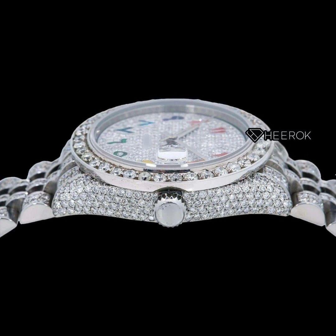 Rolex Datejust Multicolor Arabic Dial Diamond Bezel Fully Iced Moissanite Diamond Jubilee Bracelet For Women