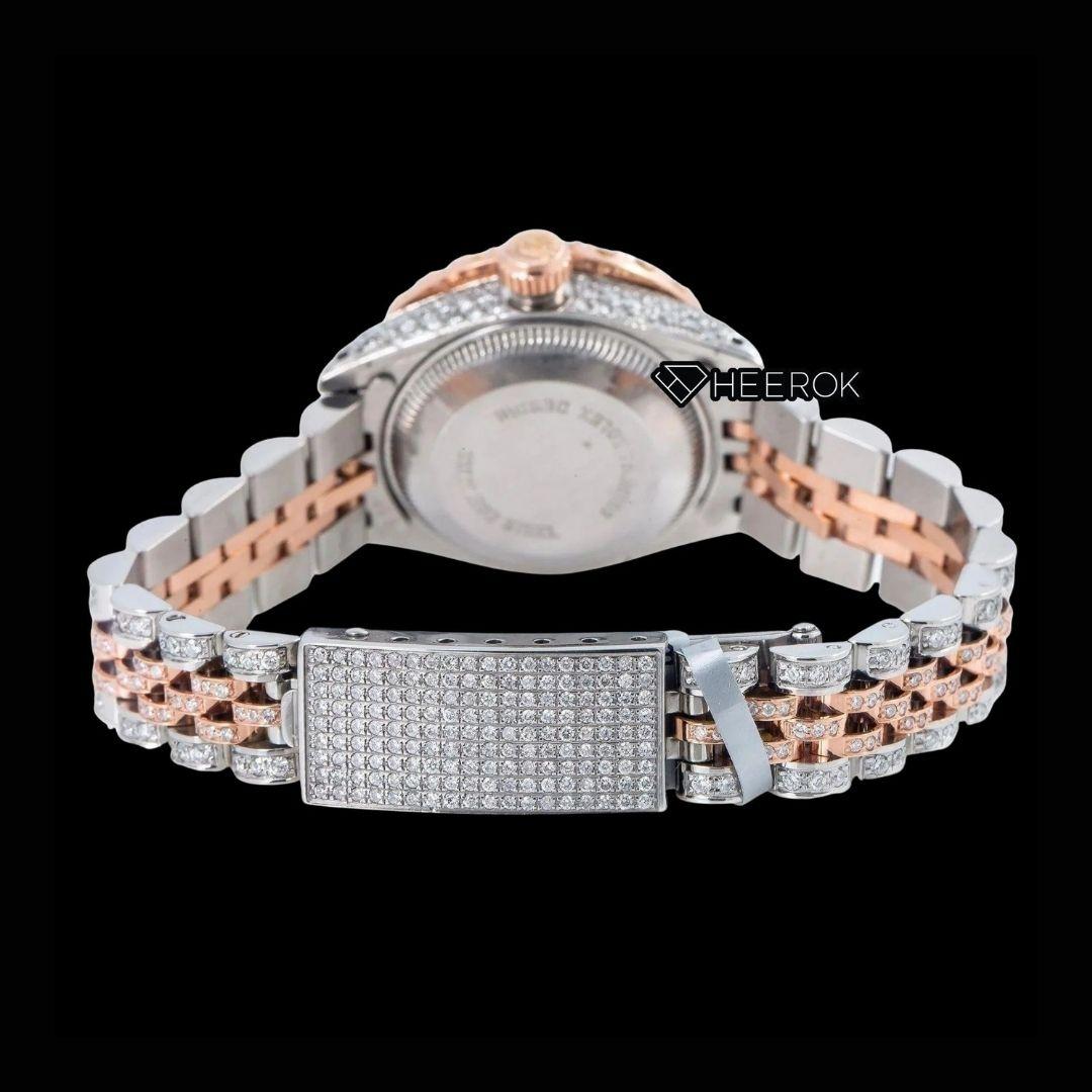 Rolex Datejust Pink Dial Diamond Markers Diamond Bezel Two Tone Rose Gold Fully Iced Moissanite Diamond Jubilee Bracelet For Women
