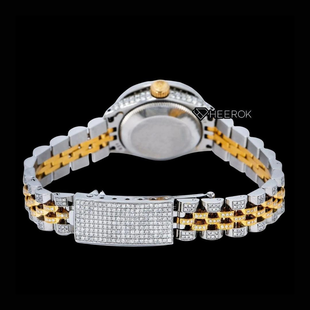 Rolex Datejust Purple Dial Diamond Markers Diamond Bezel Two Tone Yellow Gold Moissanite Diamond Jubilee Bracelet For Women