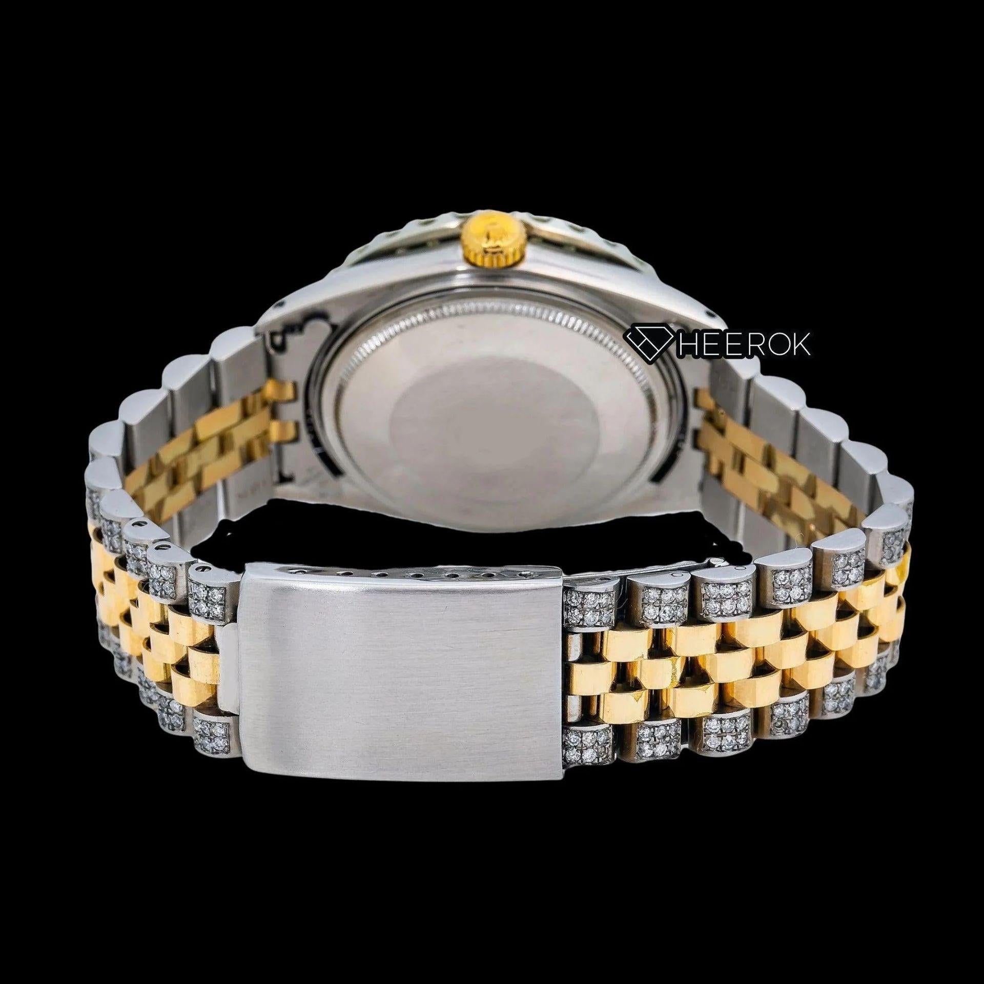 Rolex Datejust Red Dial Roman Diamond Numerals Diamond Bezel Two Tone Yellow Gold Semi Iced Moissanite Diamond Jubilee Bracelet For Women