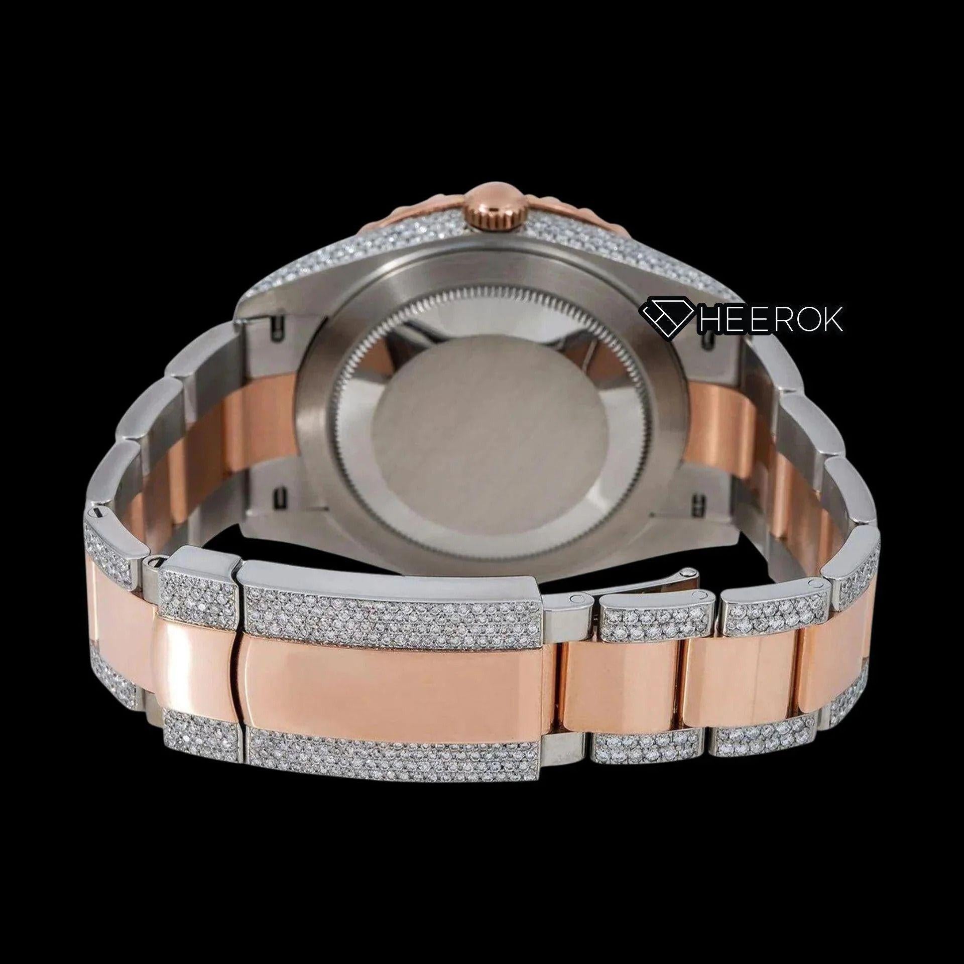 Rolex Datejust Rose Gold Full Paved Dial Roman Numerals Diamond Bezel Two Tone Rose Gold Semi Iced Moissanite Diamond Oyster Bracelet