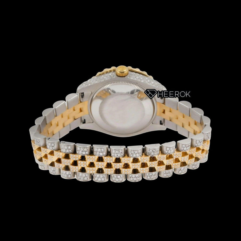 Rolex Datejust Yellow Dial Diamond Markers Diamond Bezel Two Tone Yellow Gold Iced Out Moissanite Diamond Jubilee Bracelet For Women