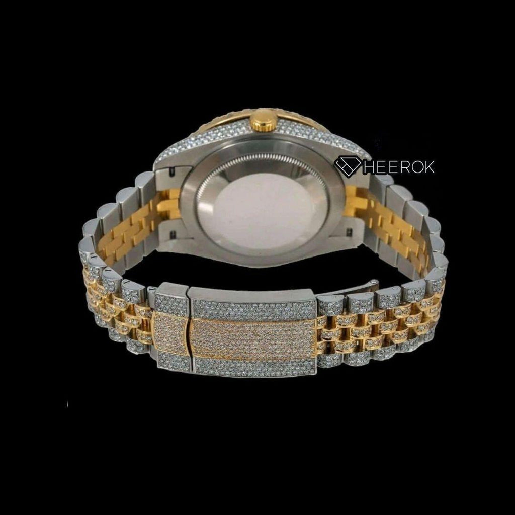 Rolex Datejust Yellow Dial Roman Diamond Markers Diamond Bezel Two Tone Yellow Gold Moissanite Diamond Jubilee Bracelet For Women