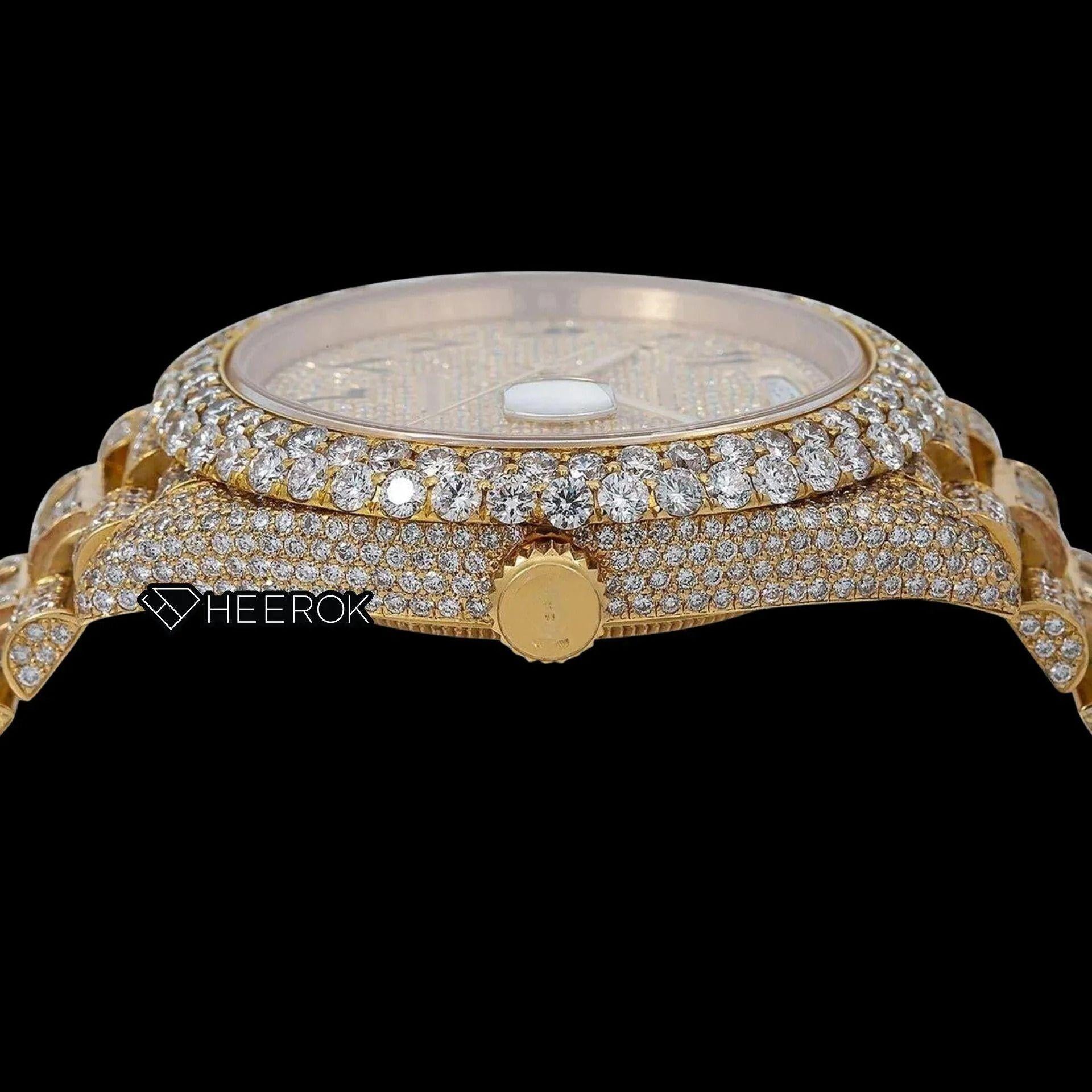 Rolex Day-Date Yellow Gold Dial Arabic Numerals Diamond Bezel Yellow Gold Fully Iced Moissanite Diamond President Bracelet