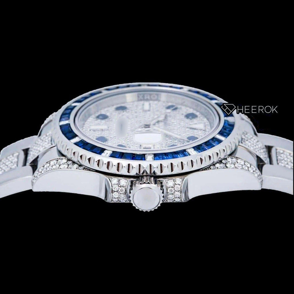 Rolex Submariner Full Pave Dial Blue Sapphire Bezel Diamond Markers Moissanite Diamond Oyster Bracelet