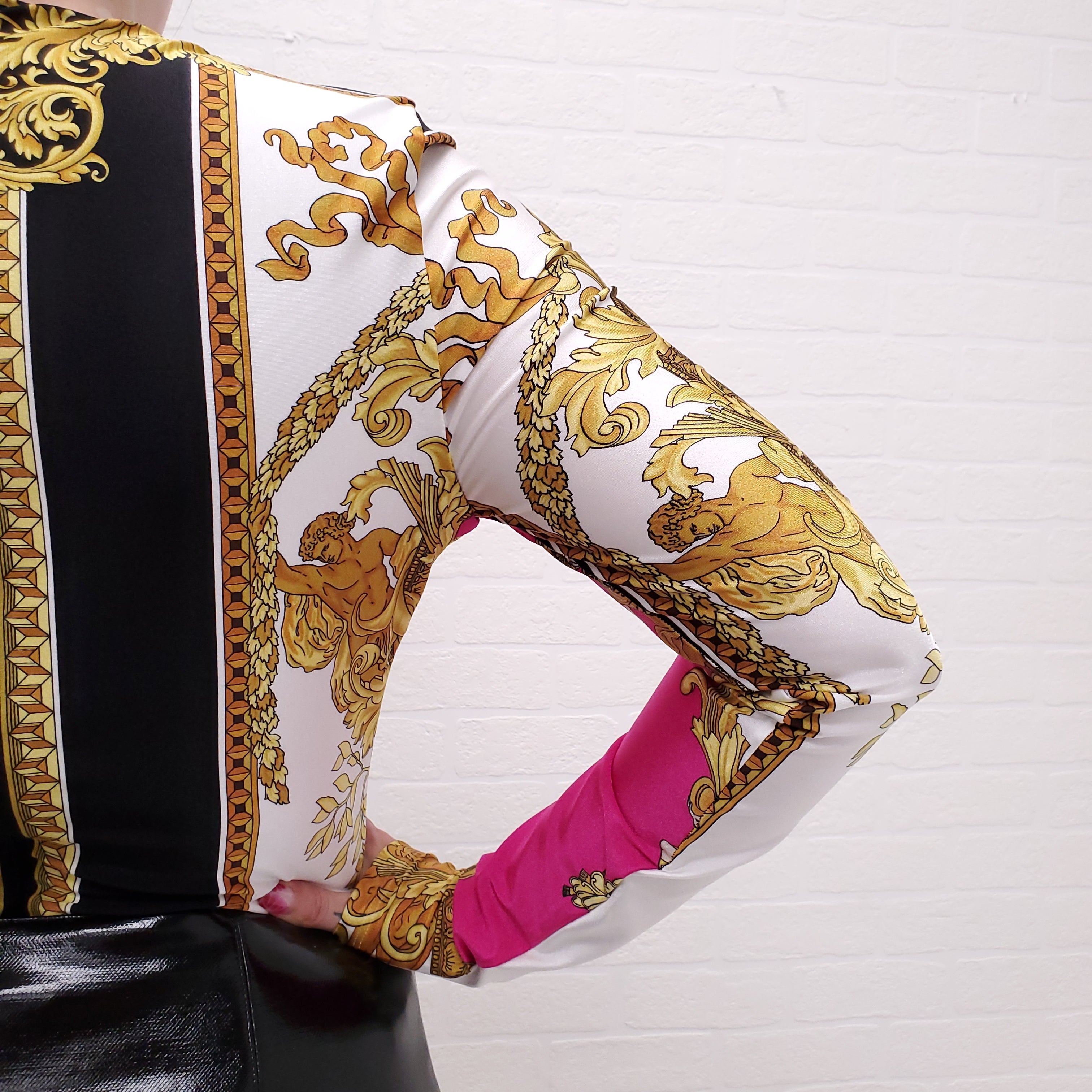 VERSACE MEDUSA RENAISSANCE PRINT BODYSUIT BLACK/GOLD/WHITE - SIZE 44