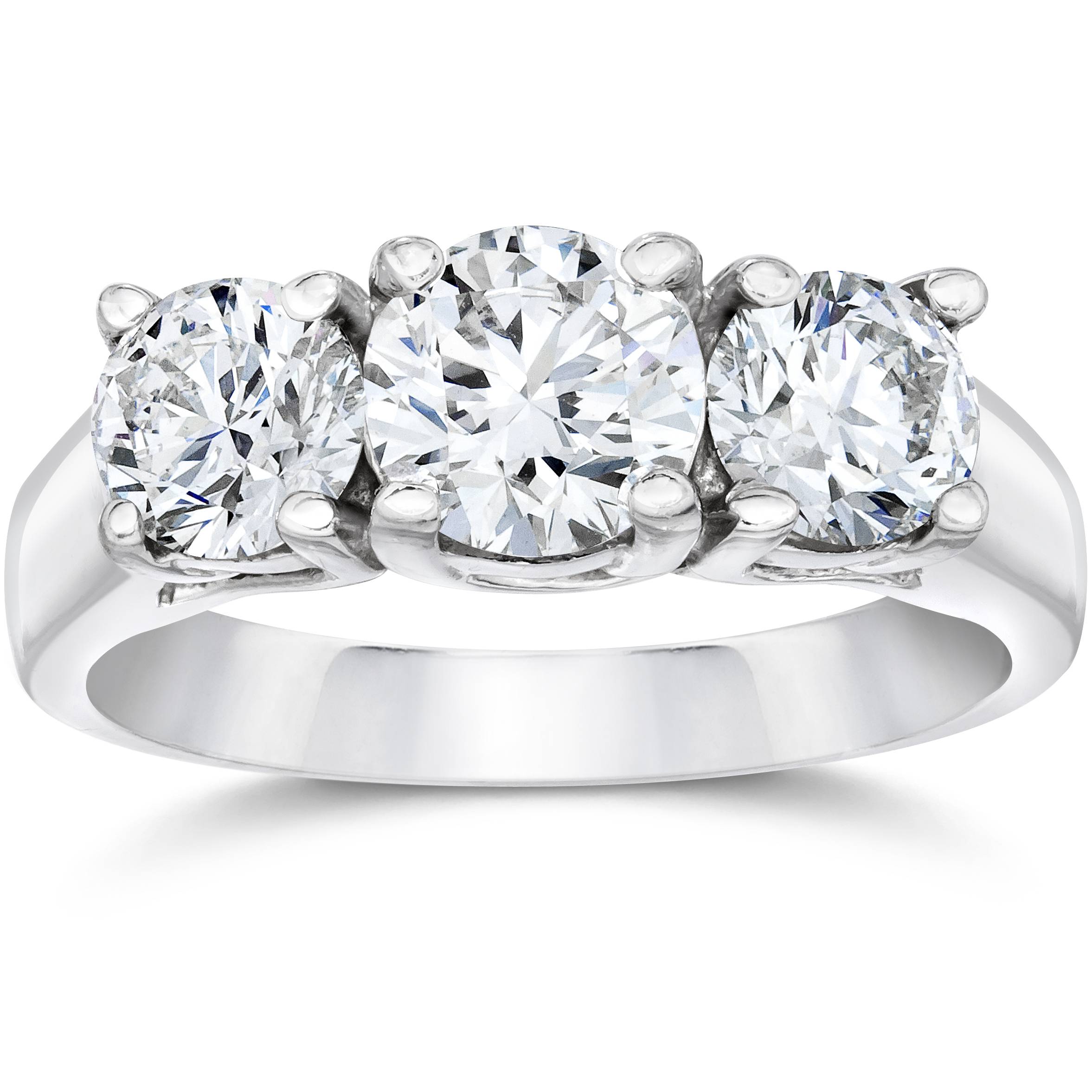 2ct Three Stone Diamond Engagement Ring 14k White Gold Size Selectable