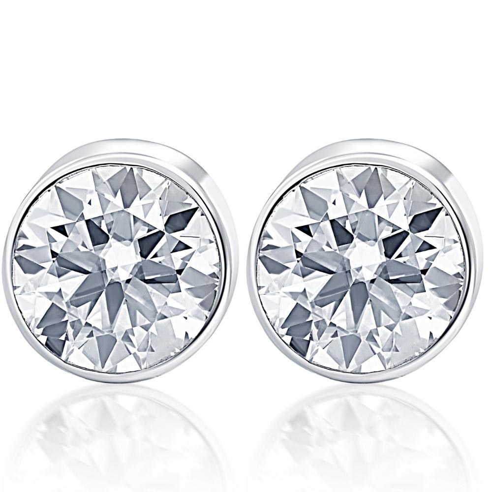 1.00Ct Round Brilliant Cut Natural Diamond Stud Earrings in 14K Gold Round Bezel Setting