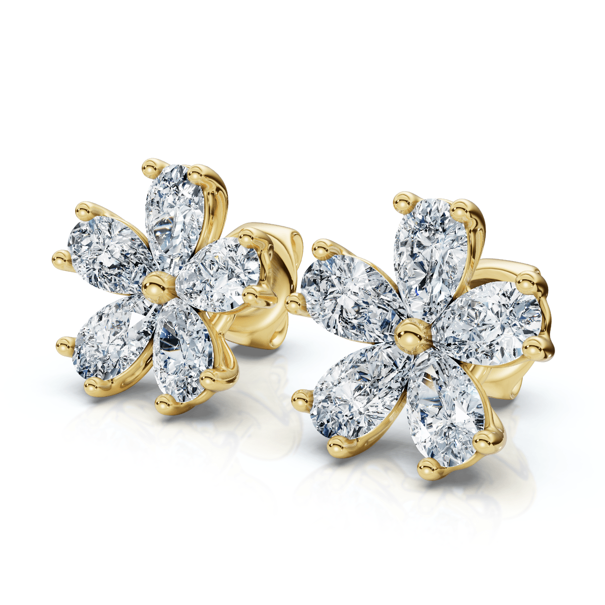 1 3/4Ct Diamond Pear Shape Flower Diamond Studs 14k Gold Earrings Lab Grown