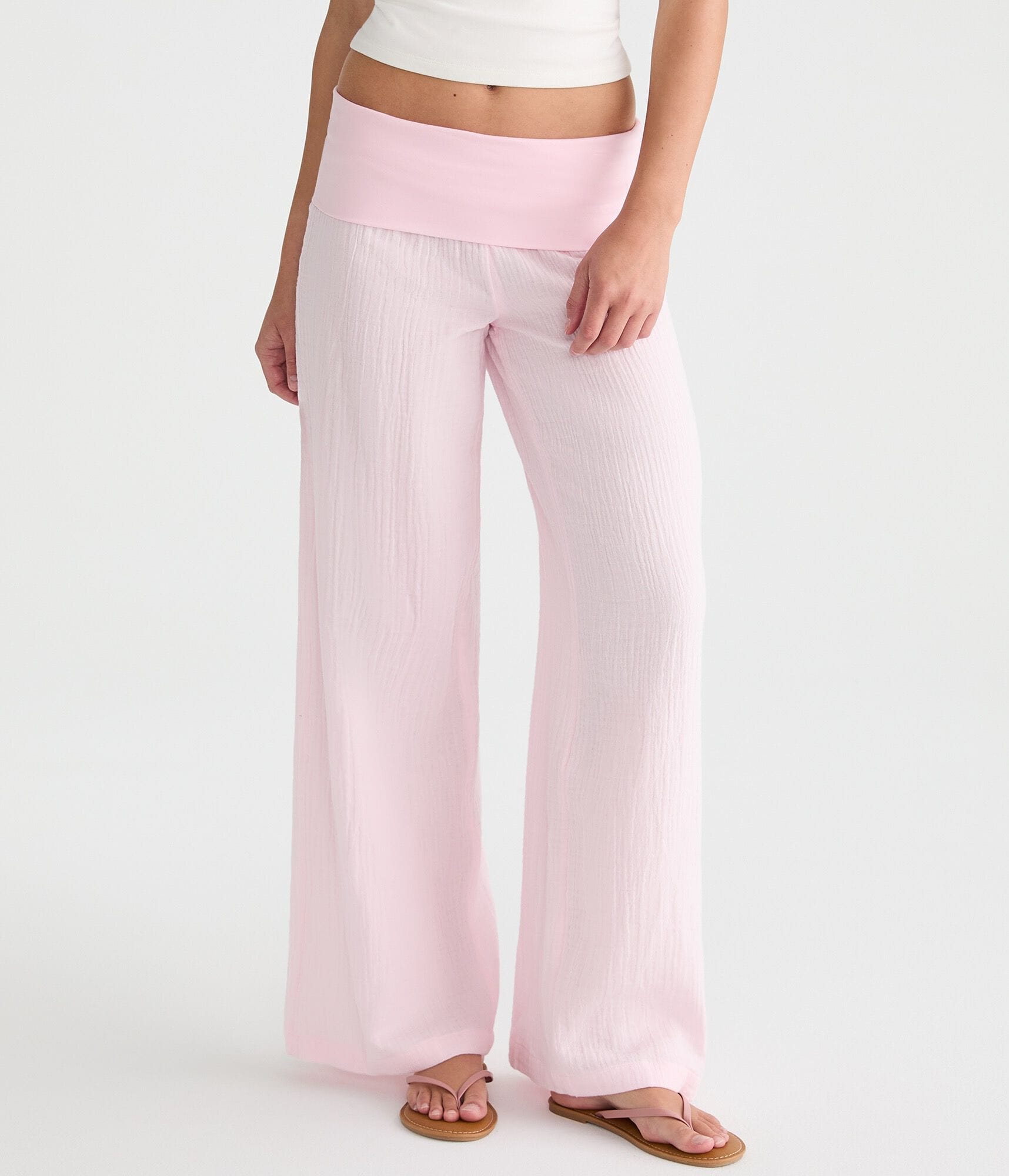 Aeropostale Low-Rise Gauze Fold-Over Wide Leg Pants