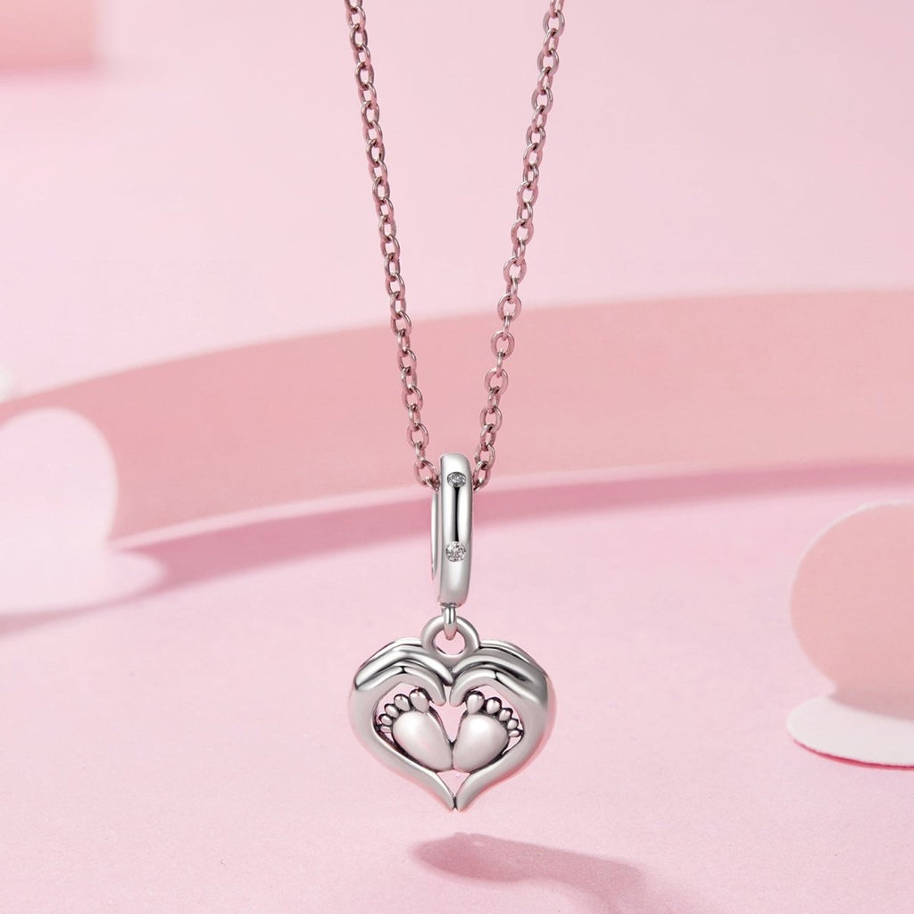 Baby Feet in Heart Hands Dangle Charm