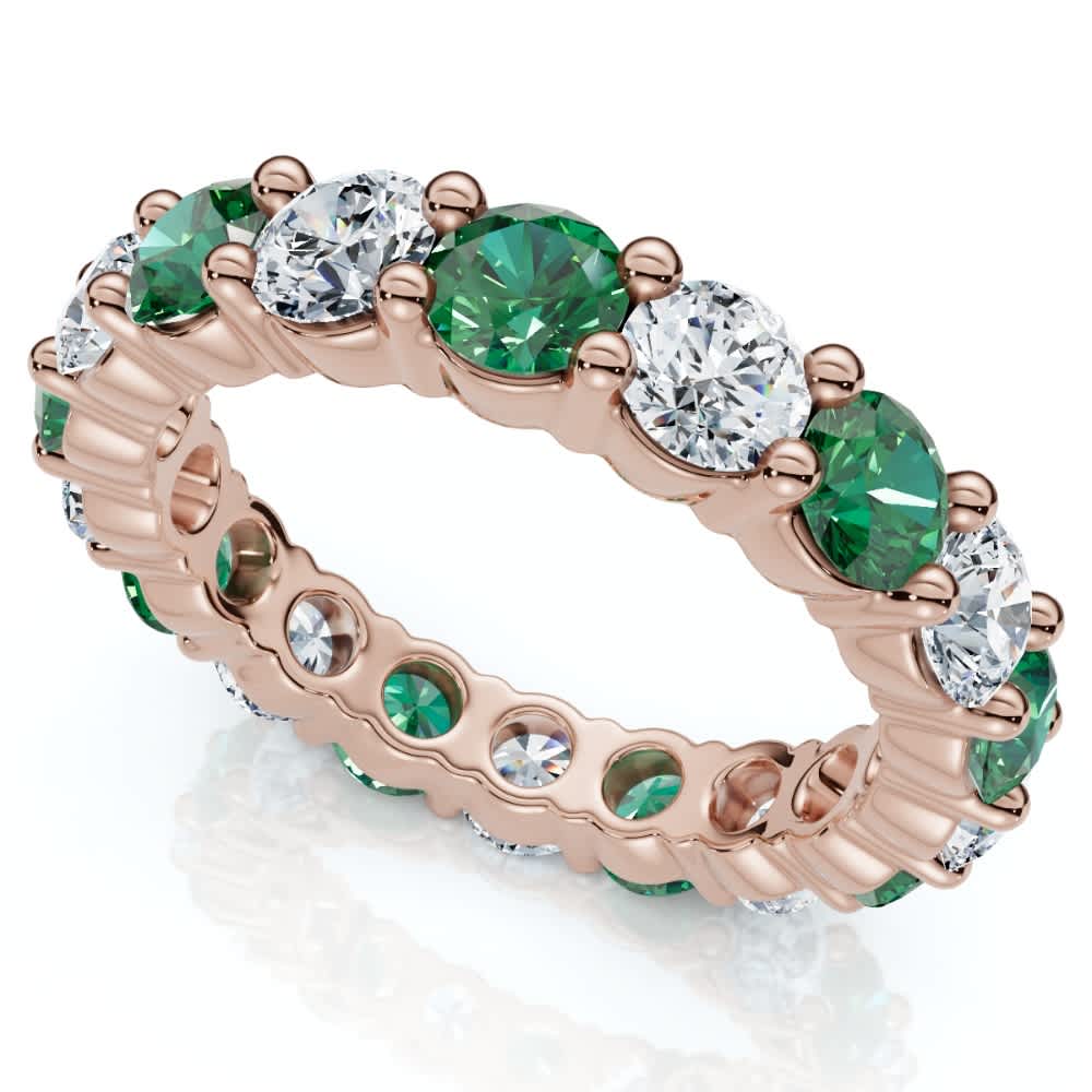 3Ct Green Emerald & Diamond Eternity Ring 14k Gold or Platinum Lab Grown