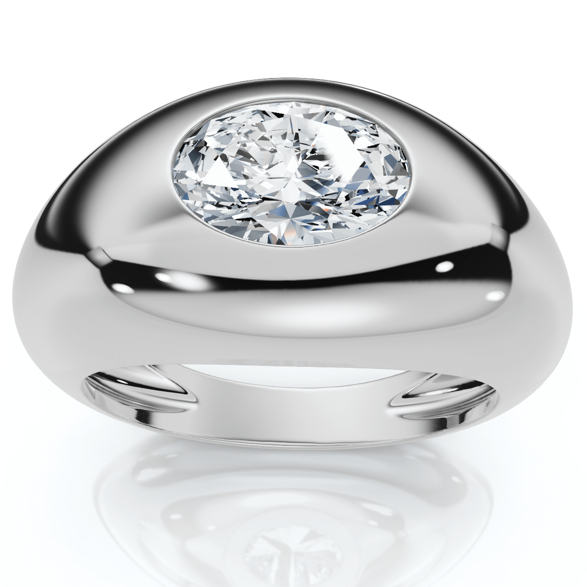 1Ct Sideways Oval Bezel Solitaire Stackable Dome Band Gold Lab Grown