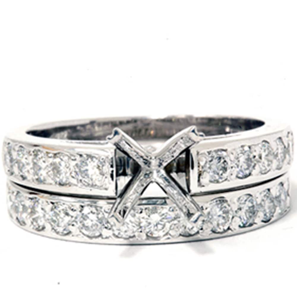 7/8ct Diamond Semi Mount Ring Set 14K White Gold Size: 5.5