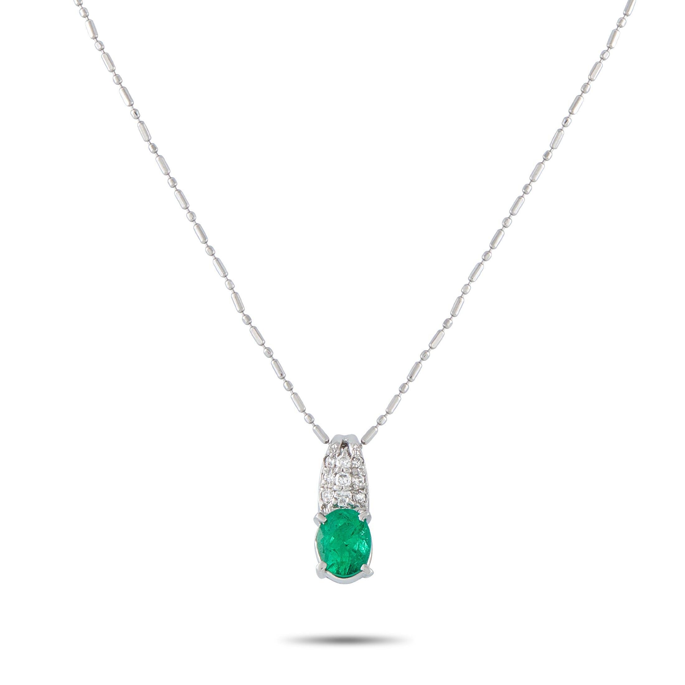 LB Exclusive Platinum 0.08ct Diamond and Emerald Pendant Necklace MF08-041426