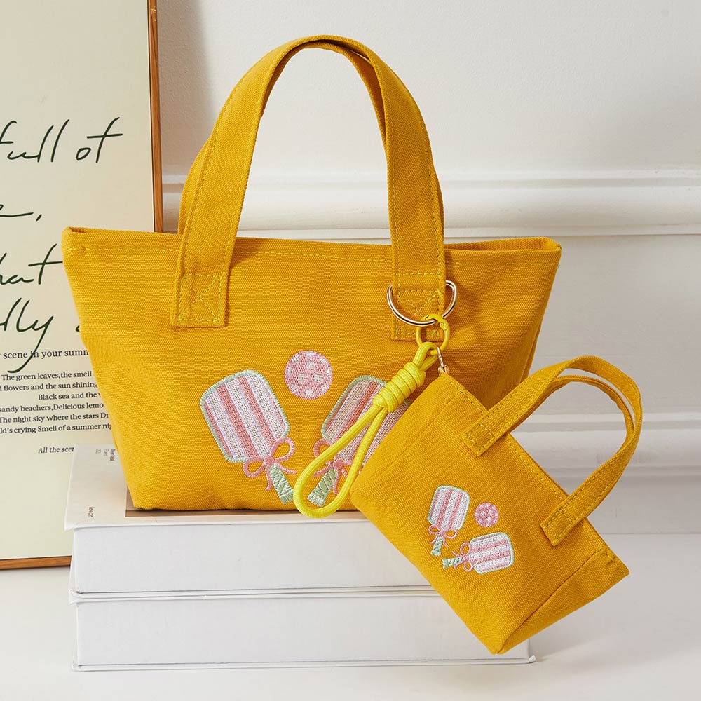 Pickleball Paddle Embroidered Small Canvas Tote Bag