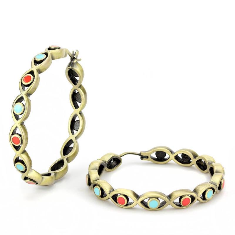 Antique Silver Brass Earrings with Epoxy in Multi Color