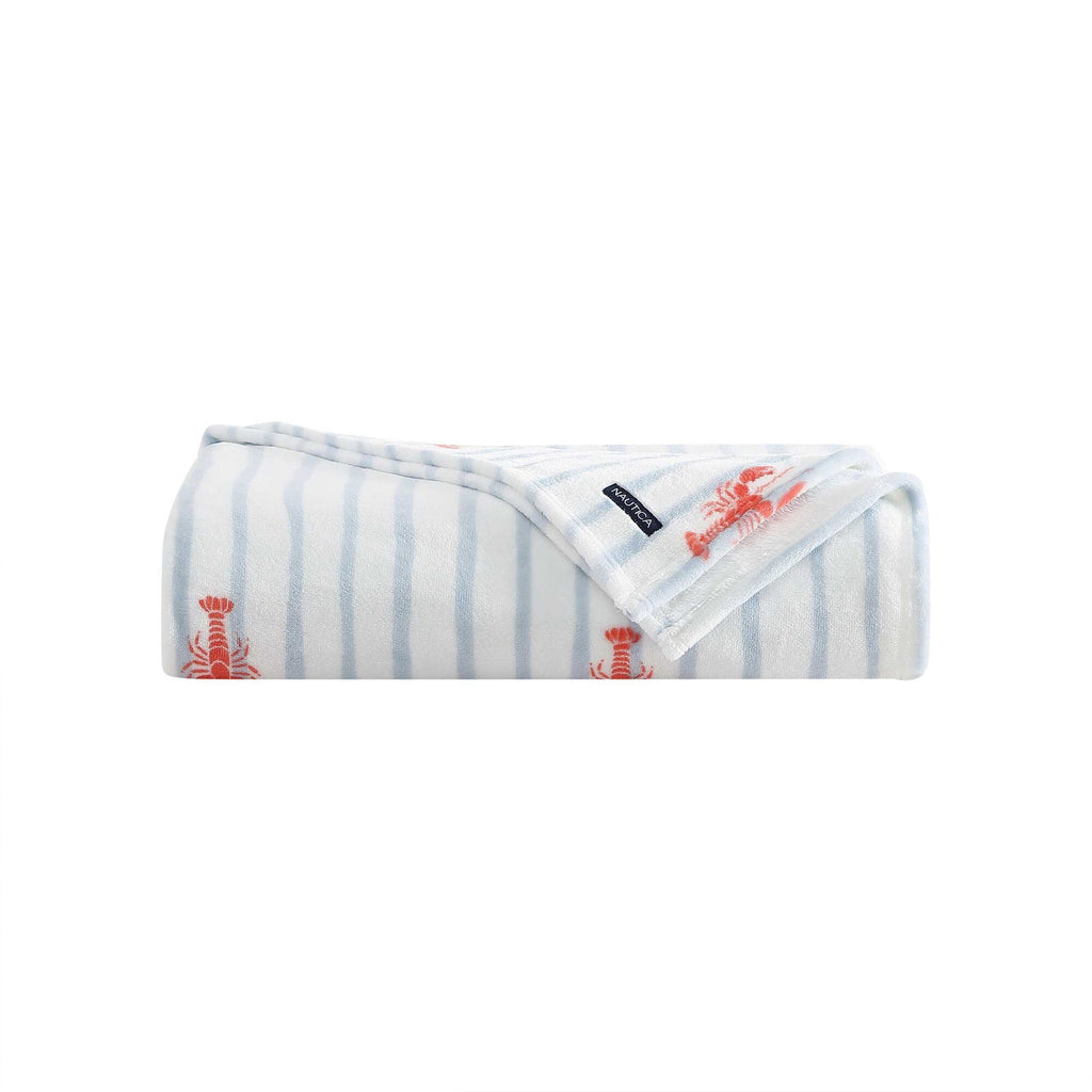 Nautica Lobster Watercolor Stripes Twin Blanket