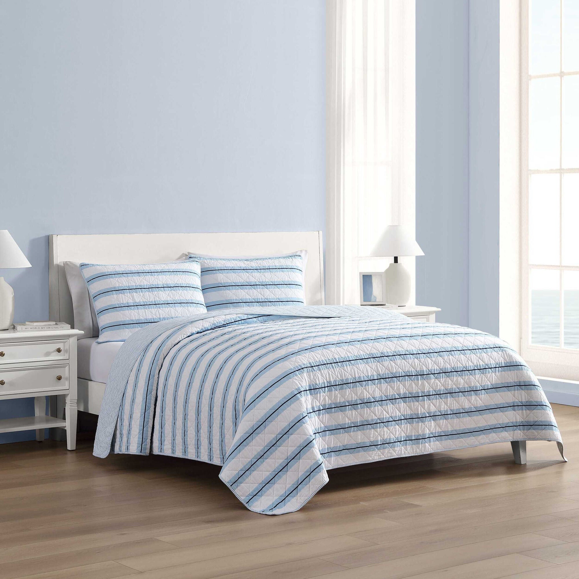 Nautica Tim Stripe Blue Twin Quilt Set