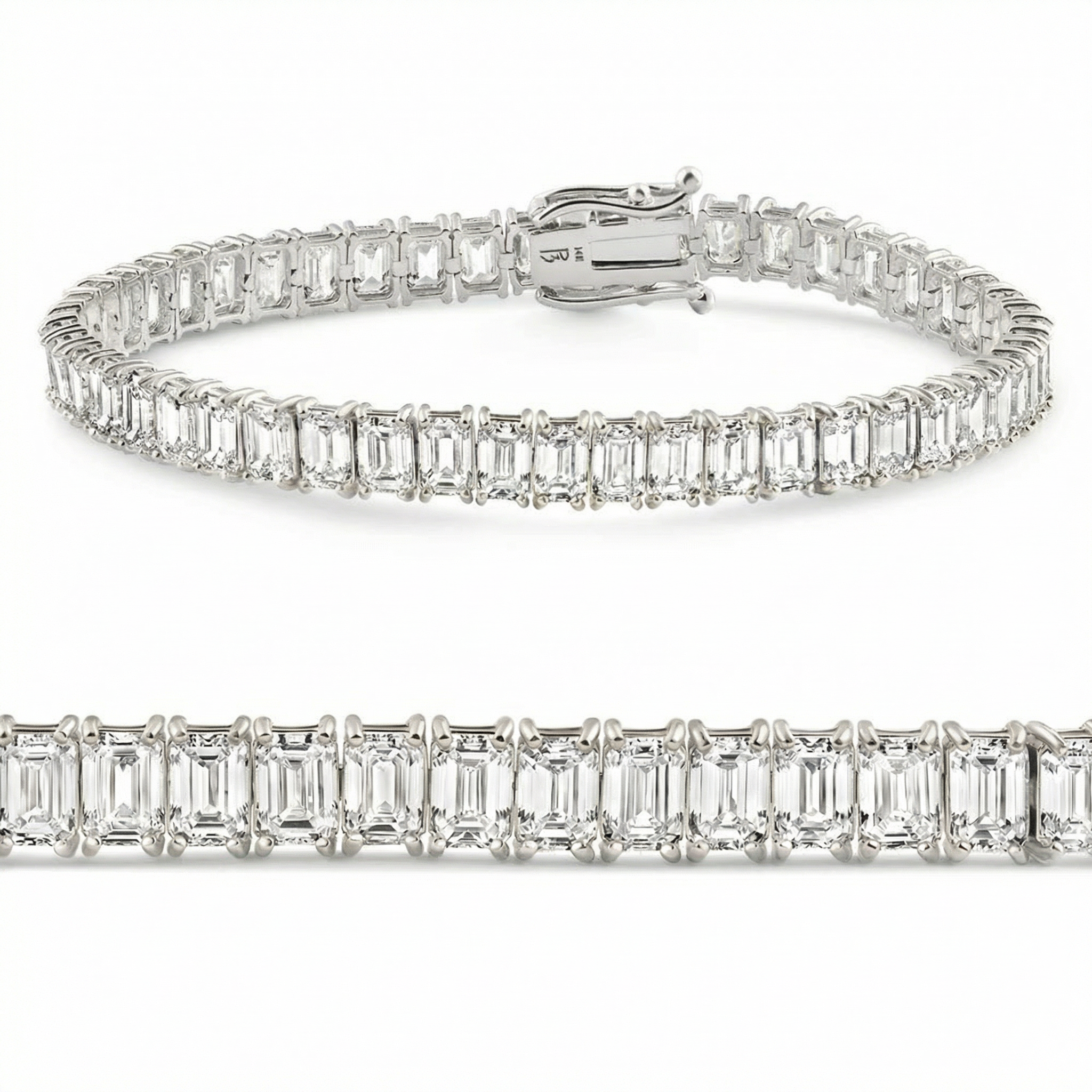 20Ct Emerald Cut Diamond Tennis Bracelet 14k Gold 7" Lab Grown