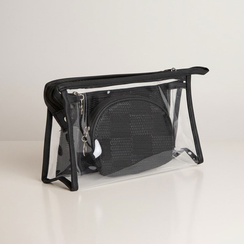 3PCS - Checkered Clear Travel Cosmetic Pouch Bag Set