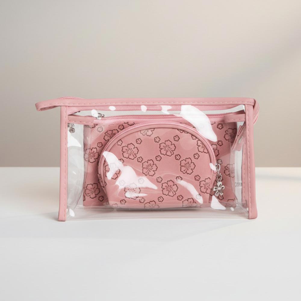 3PCS - Floral Clear Travel Cosmetic Pouch Bag Set