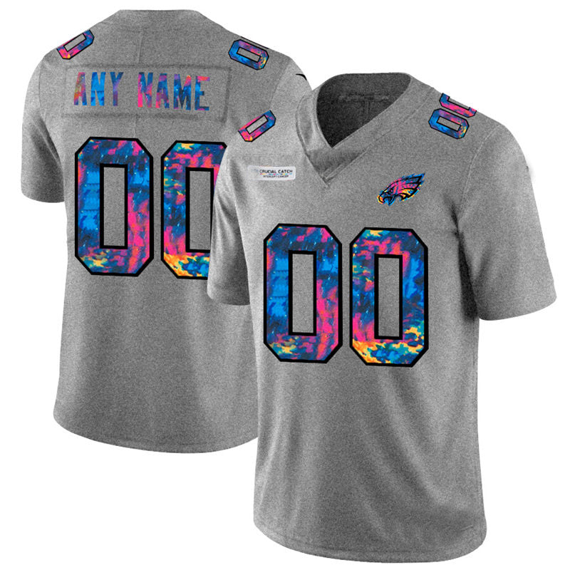 custom Philadelphia Eagles Multi-Color 2020 Crucial Catch Vapor Untouchable Limited jersey Grey heather Stitched American Football Jerseys