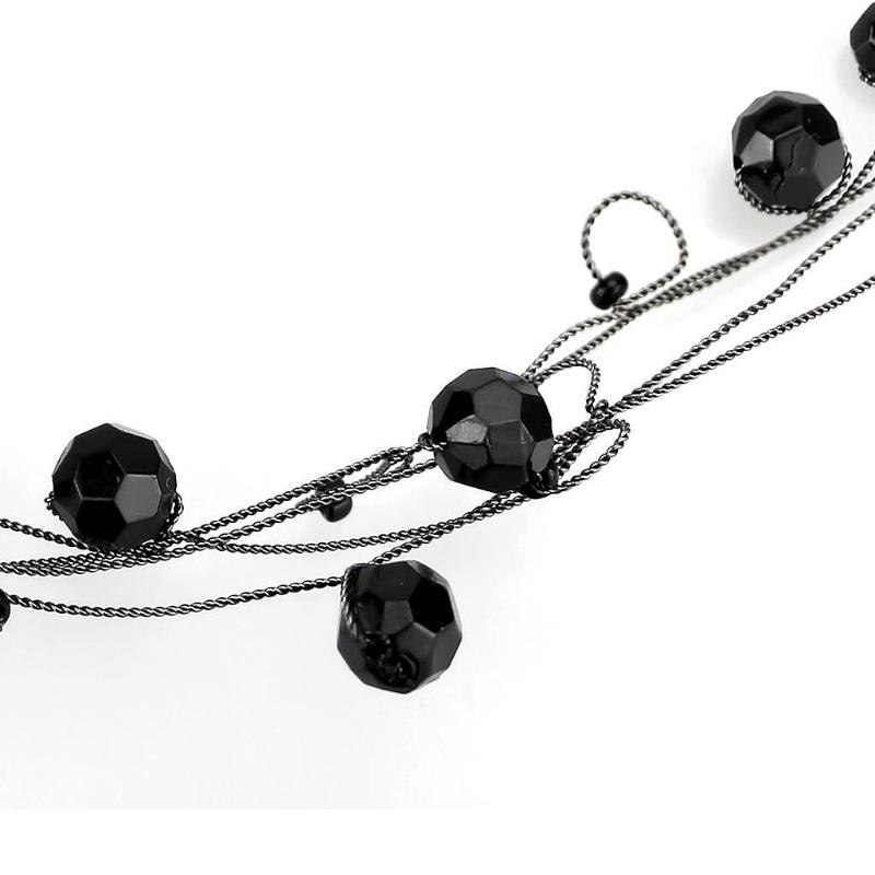 Ruthenium White Metal Necklace with Synthetic Synthetic Glass in Jet