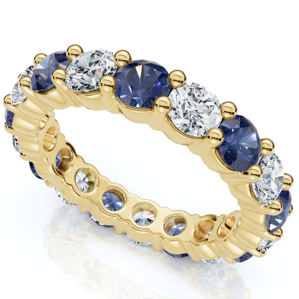 3Ct Blue Sapphire & Diamond Eternity Ring 14k Gold Lab Grown