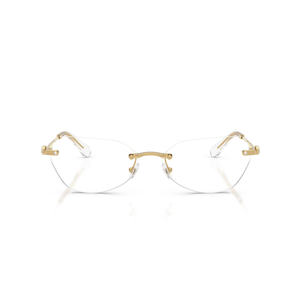 0Sk1031 Rimless Gold Metal Eyeglasses with Textured Temples