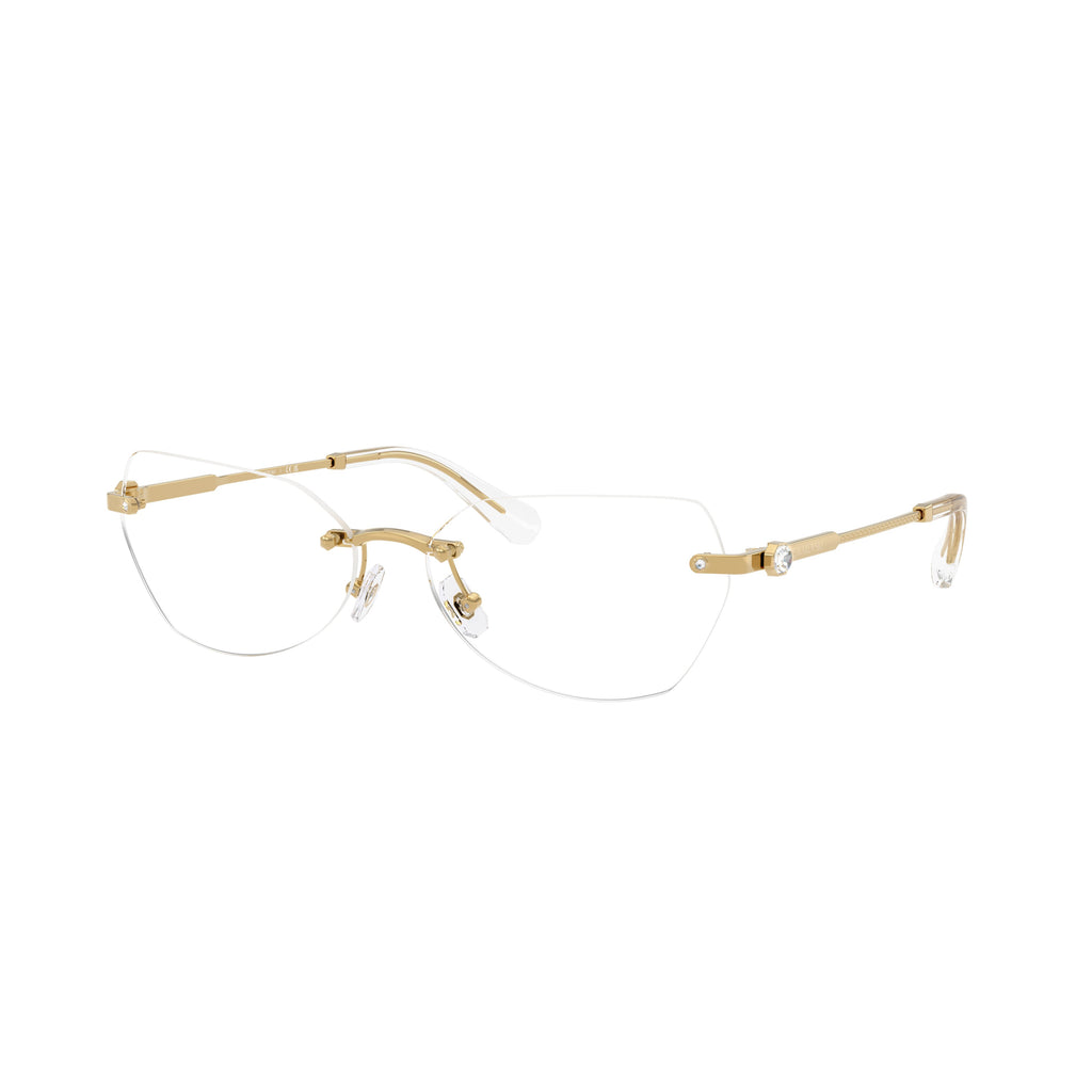 0Sk1031 Rimless Gold Metal Eyeglasses with Textured Temples
