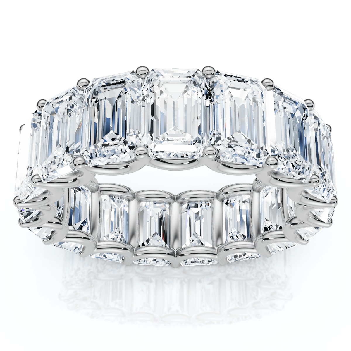 9Ct Emerald Cut Diamond U Prong Eternity Ring 14k Gold or Platinum Lab Grown