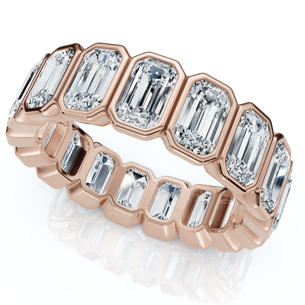 5Ct Emerald Cut Bezel Eternity Wedding Ring 14k Gold Lab Grown