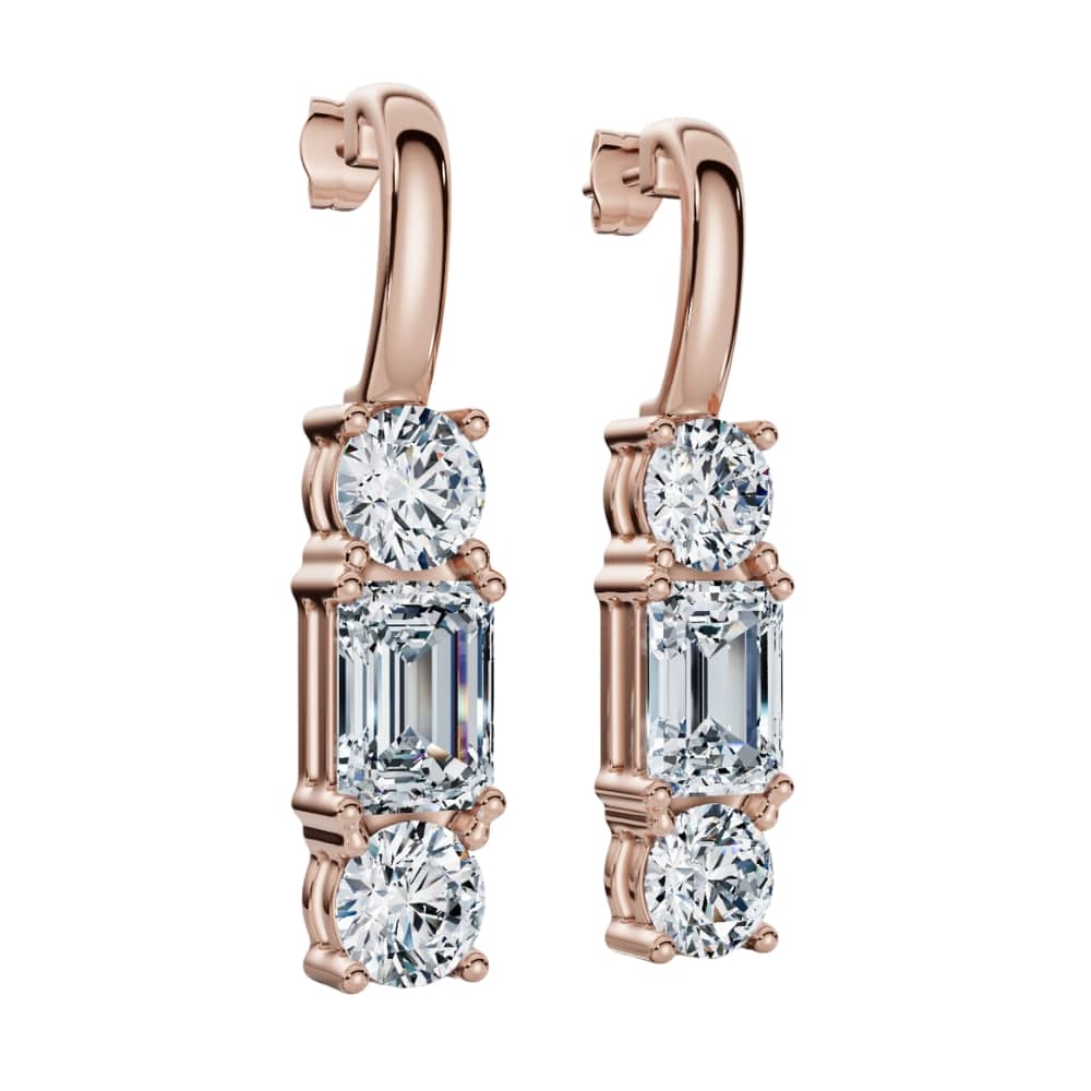 6Ct Emerald & Round Cut Diamond Earrings 14k Gold Lab Grown 1 1/3"  Tall