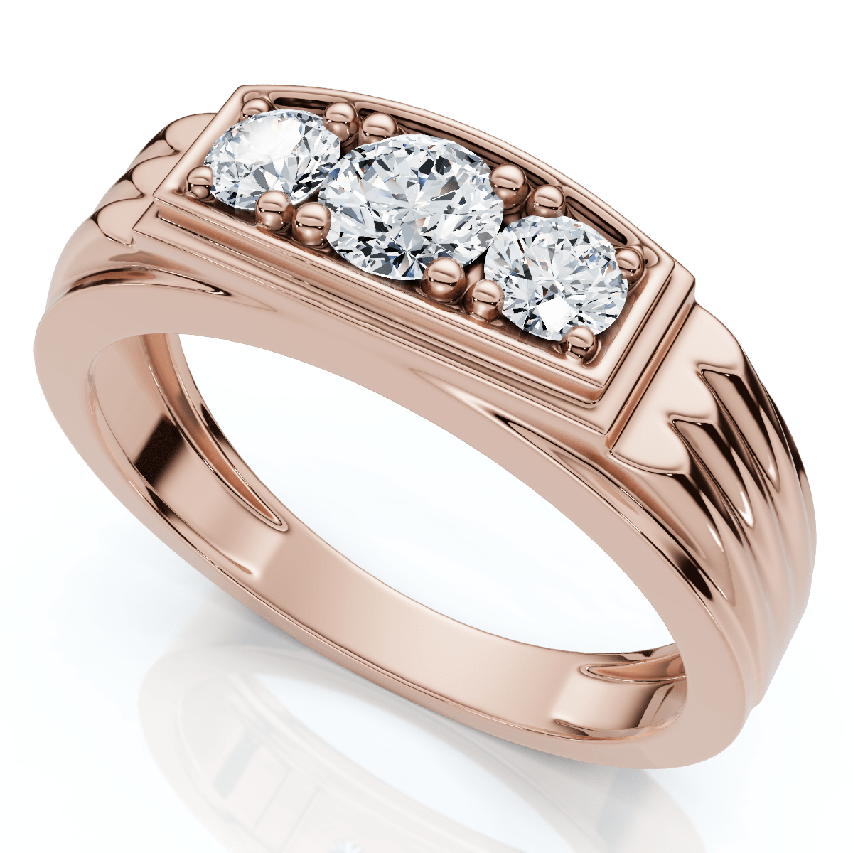 3/4Ct Men's 3 Stone Diamond Wedding Anniversary Ring in 14k Gold Lab Grown