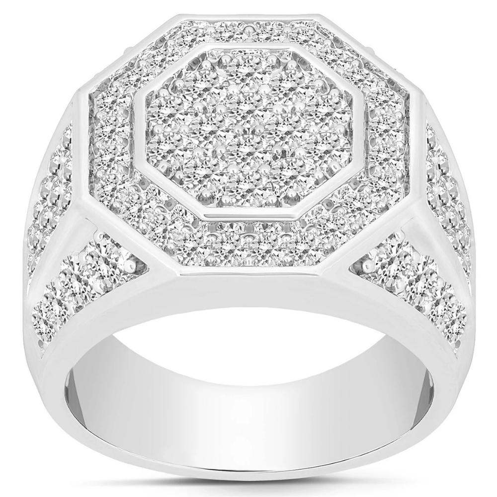 3Ct Men's Diamond Hexagon Cluster Ring 10k White Gold