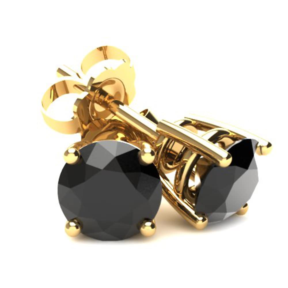 Yellow Gold 3/4ct Round Cut Black Diamond Studs