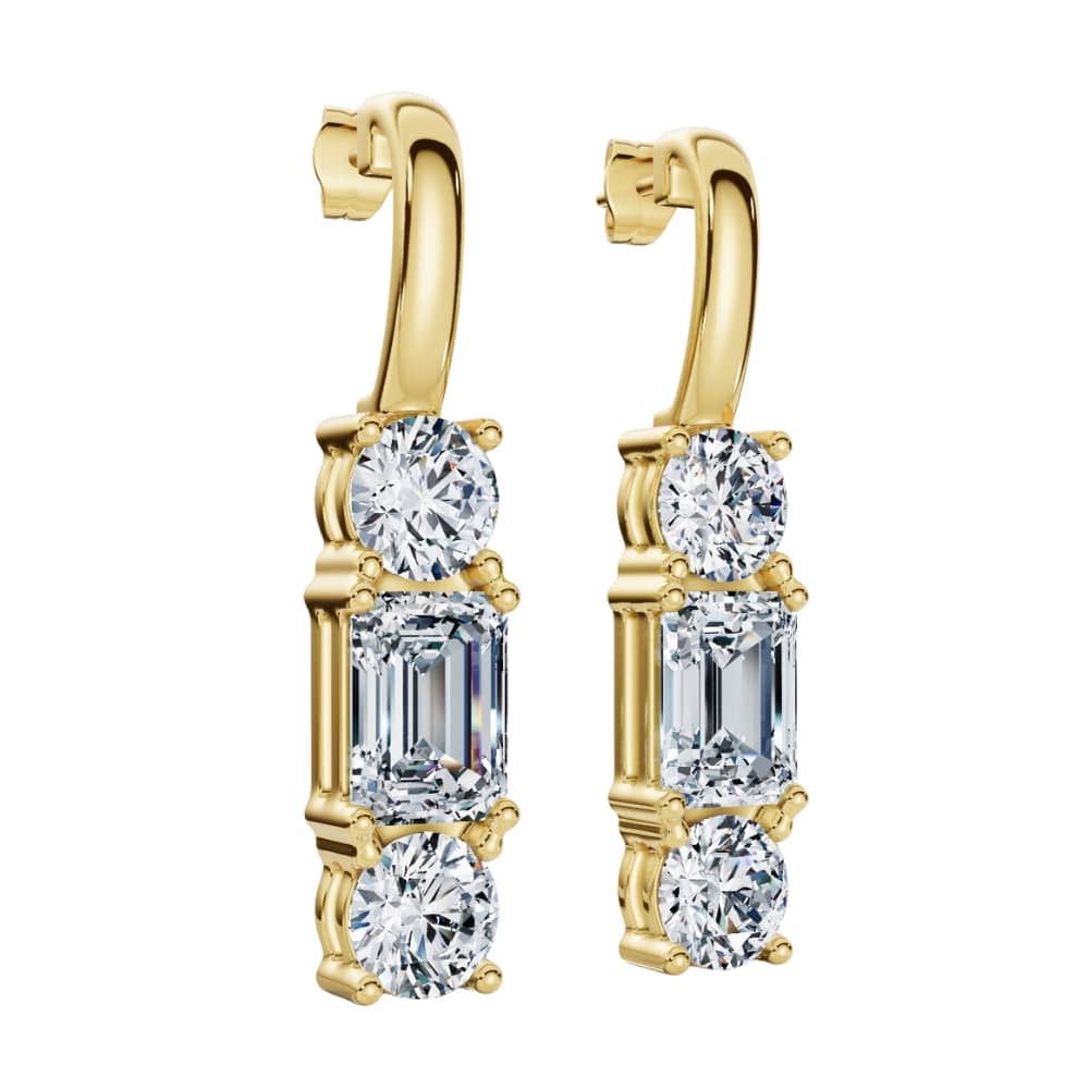 6Ct Emerald & Round Cut Diamond Earrings 14k Gold Lab Grown 1 1/3"  Tall