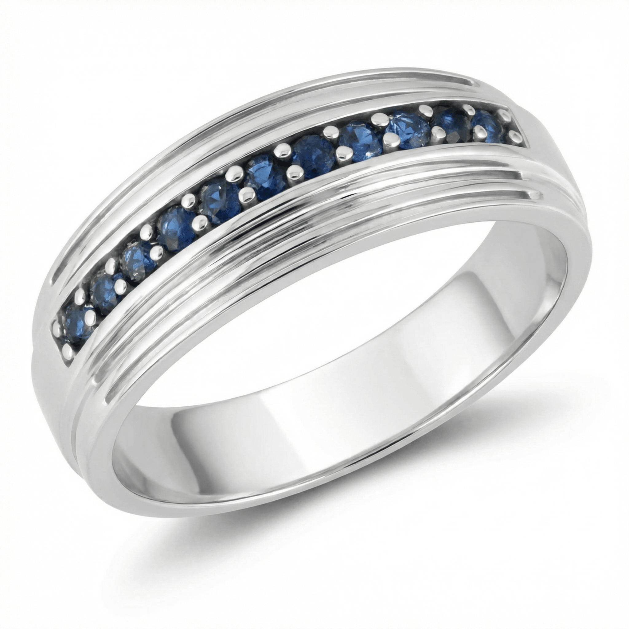 5/8Ct Blue Sapphire Band Men's Wedding Ring in White, Yellow, or Rose Gold