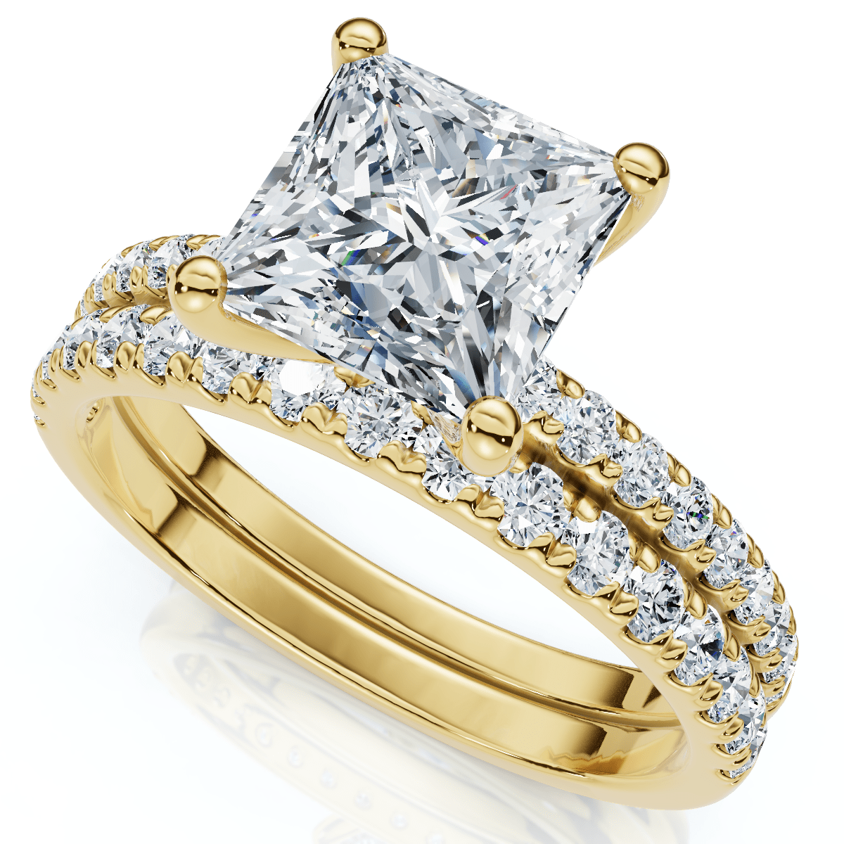 Certified 1.90Ct Princess Cut Diamond Engagement 14k Wedding Ring Set Lab Grown