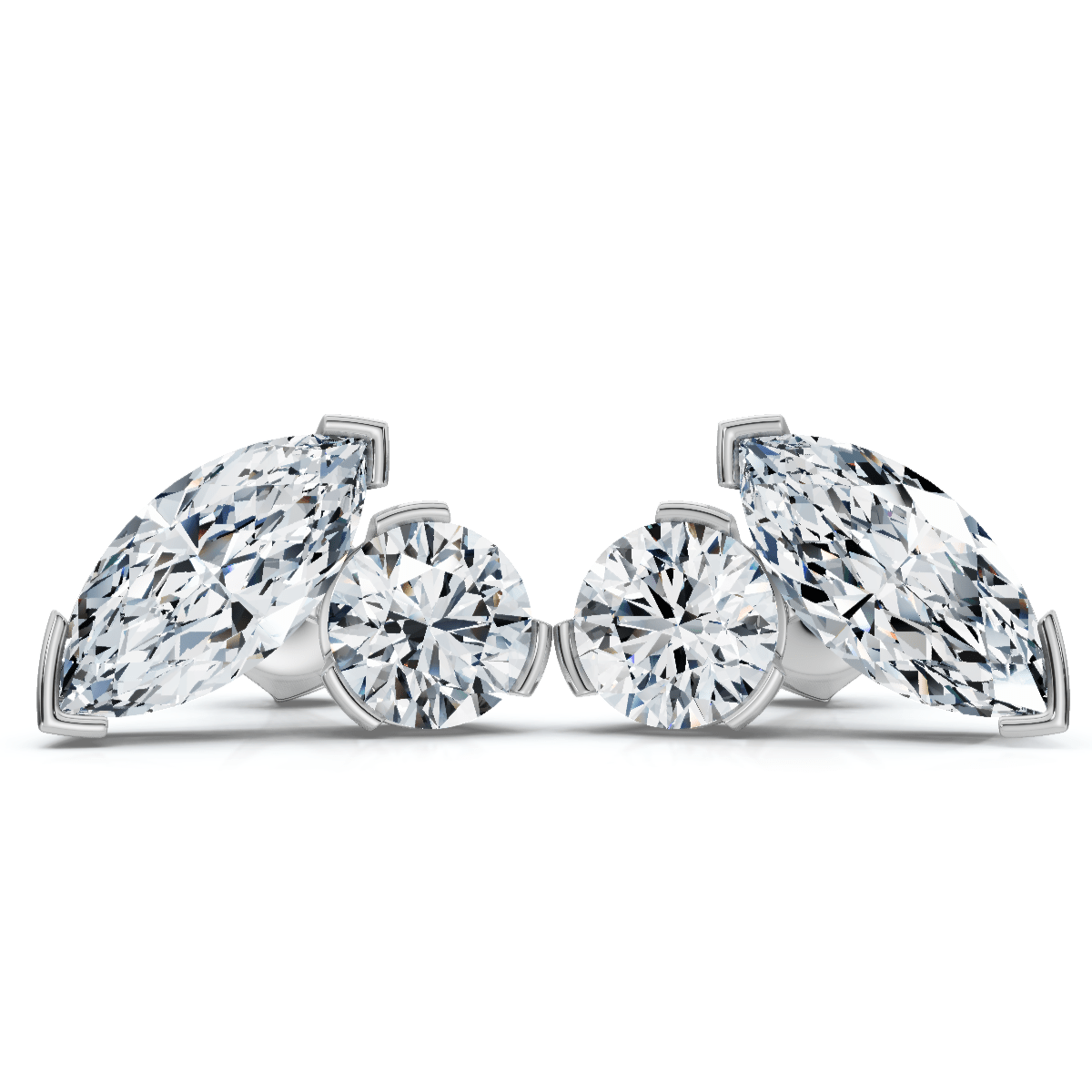 2Ct Toi Et Moi Round & Marquise Diamond Earrings 14k Gold 18" Lab Grown