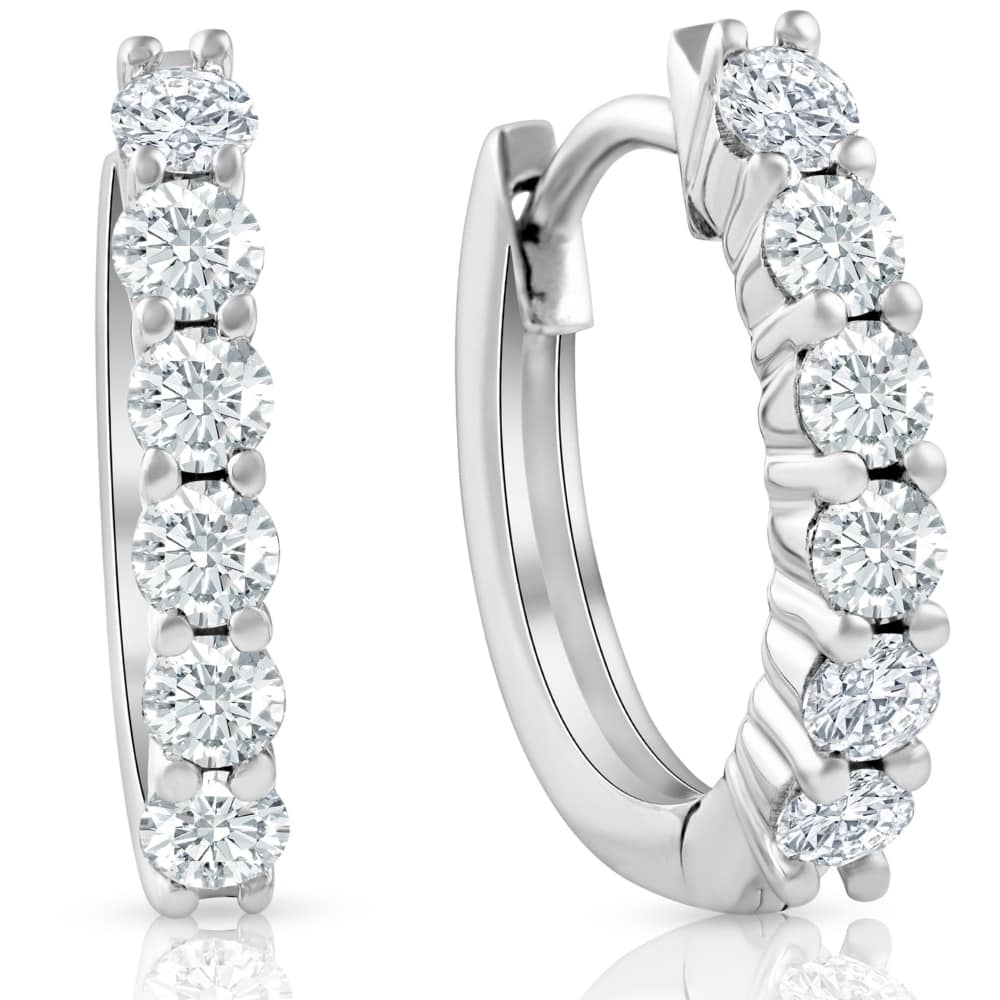 3/4 cttw Lab Grown Diamond Hoops in White or Yellow Gold 1/2" Tall