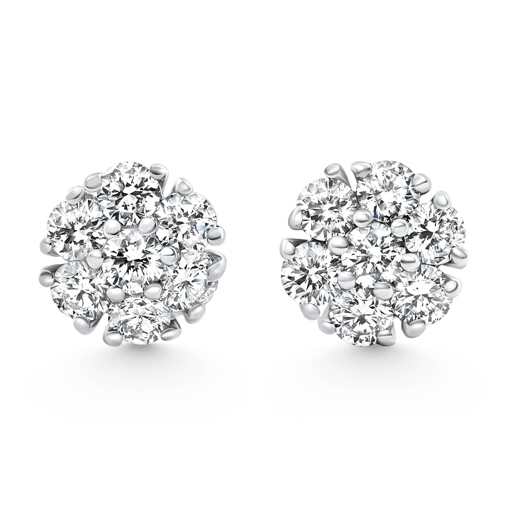 3/4Ct Diamond Cluster 7-Stone Pave Studs Screwback Earrings 14k Gold Lab Grown