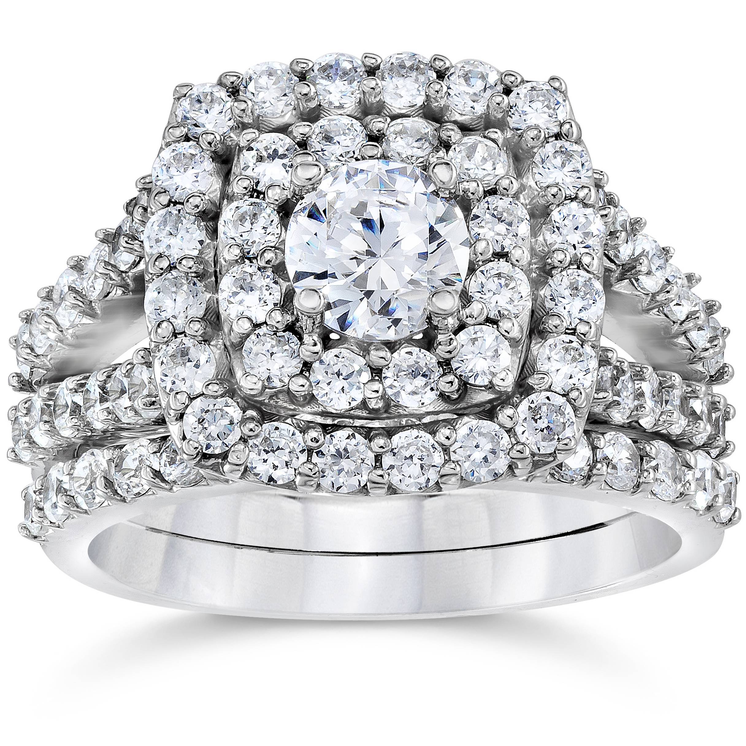 2 Ct Diamond Engagement Halo Engagement Ring Set Lab Grown in Gold or Platinum