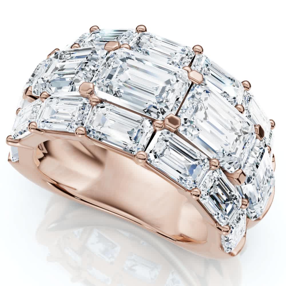 9.70Ct Emerald Cut Diamond 3-Row Fashion Wide Ring Gold Lab Grown