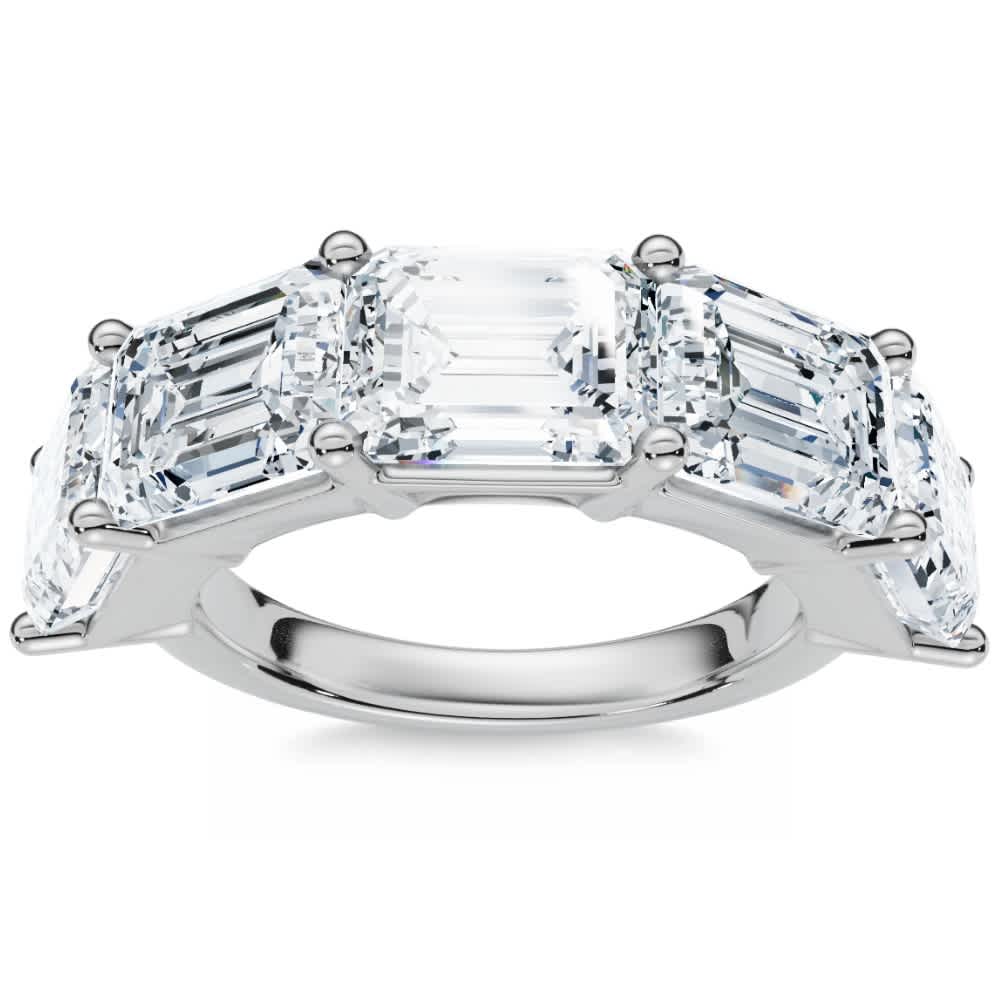 5.10Ct Emerald Cut Diamond 5 Stone Wedding Anniversary Ring 14k Gold Lab Grown