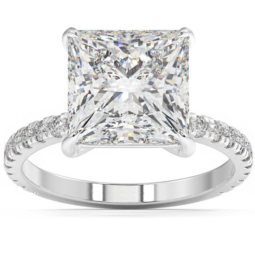 4 1/2 Ct Princess Cut Diamond Engagement Ring Lab Grown in White or Yellow Gold